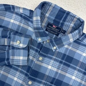 Vineyard Vines Murray Shirt Mens L Blue Plaid Slim Fit Cotton Lycra Button Down